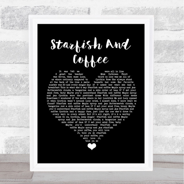 Prince Starfish And Coffee Black Heart Song Lyric Quote Music Framed Print