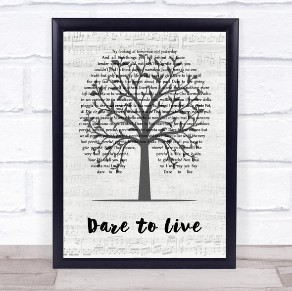 Andrea Bocelli, Laura Pausini Dare to Live Music Script Tree Song Lyric Quote Music Framed Print