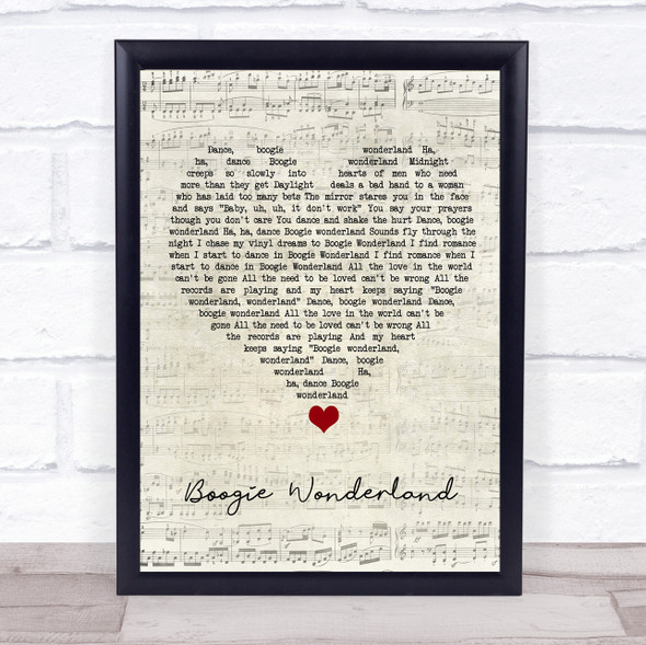 Earth, Wind And Fire Boogie Wonderland Script Heart Song Lyric Quote Music Framed Print