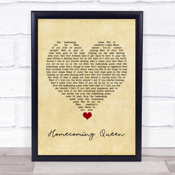 Kelsea Ballerini Homecoming Queen Vintage Heart Song Lyric Quote Music Framed Print