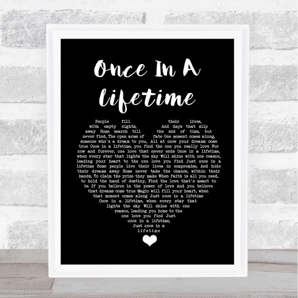 Michael Bolton Once In A Lifetime Black Heart Song Lyric Quote Music Framed Print