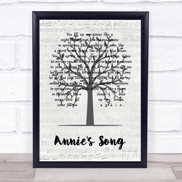 John Denver Annie's Song Music Script Tree Song Lyric Quote Music Framed Print