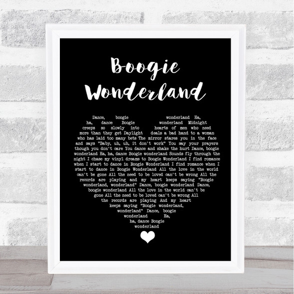 Earth, Wind And Fire Boogie Wonderland Black Heart Song Lyric Quote Music Framed Print