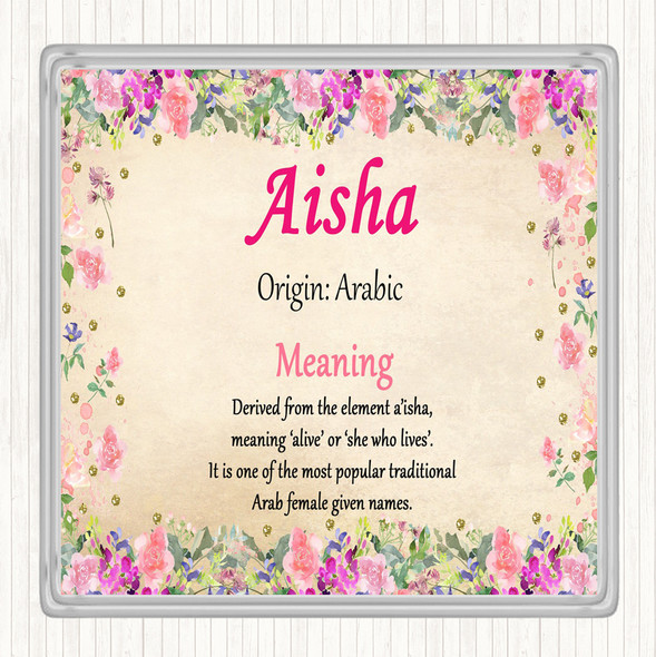 Aisha Name Meaning Coaster Floral