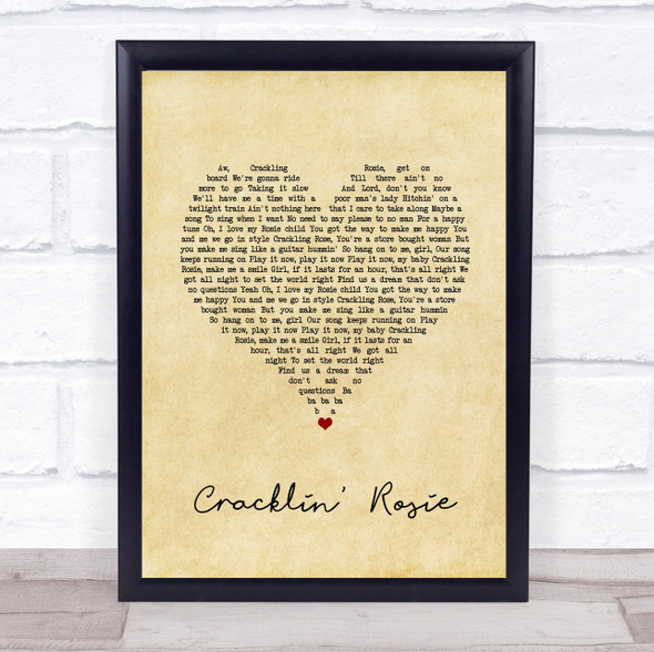 Neil Diamond Cracklin' Rosie Vintage Heart Song Lyric Quote Music Framed Print