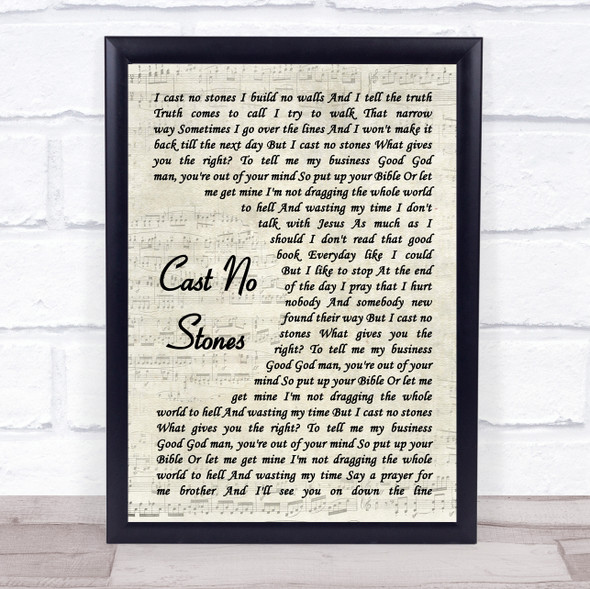 Cody Jinks Cast No Stones Vintage Script Song Lyric Quote Music Framed Print