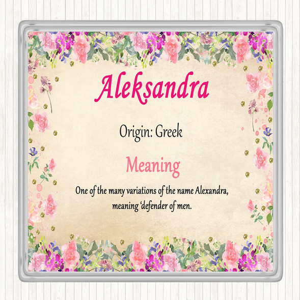 Aleksandra Name Meaning Coaster Floral
