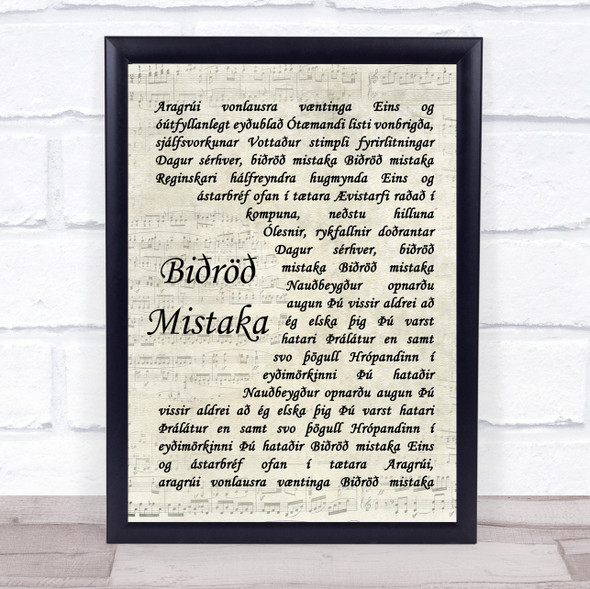 Hatari Biðröð Mistaka Vintage Script Song Lyric Quote Music Framed Print