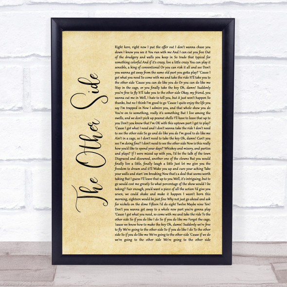 Hugh Jackman & Zac Efron The Other Side Rustic Script Song Lyric Quote Music Framed Print