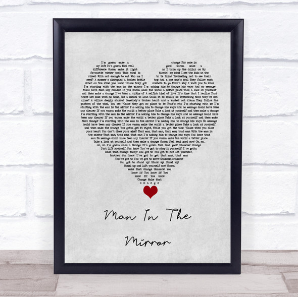 Michael Jackson Man In The Mirror Grey Heart Song Lyric Quote Music Framed Print