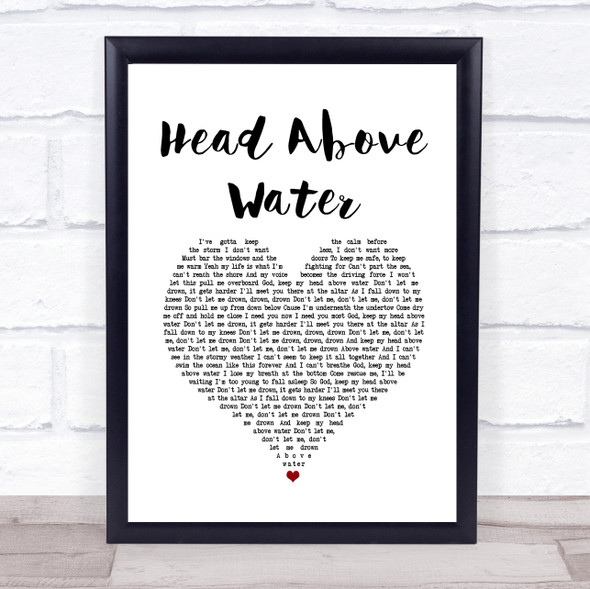 Avril Lavigne Head Above Water White Heart Song Lyric Quote Music Framed Print