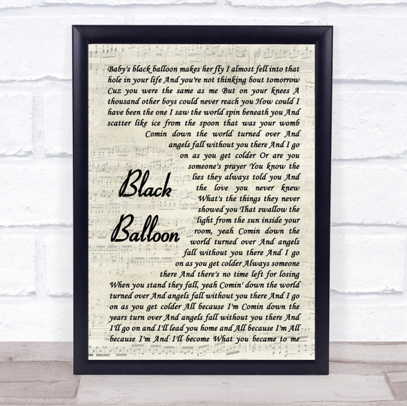 Goo Goo Dolls Black Balloon Vintage Script Song Lyric Quote Music Framed Print