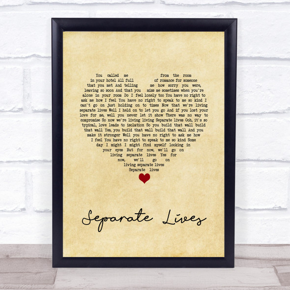 Phil Collins Separate Lives Vintage Heart Song Lyric Quote Music Framed Print