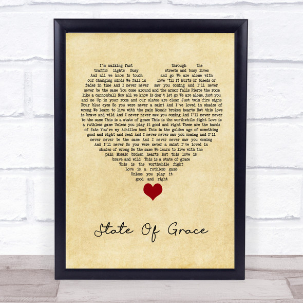 Taylor Swift State Of Grace Vintage Heart Song Lyric Quote Music Framed Print