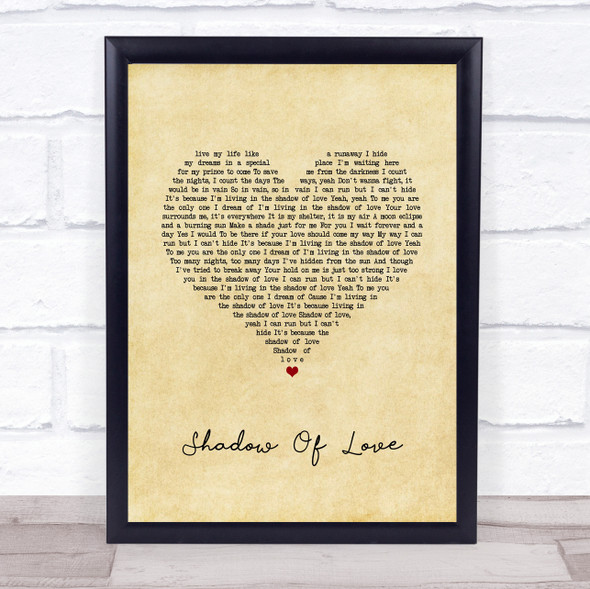 Celine Dion Shadow Of Love Vintage Heart Song Lyric Quote Music Framed Print