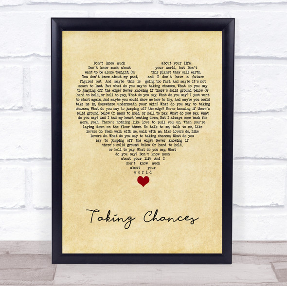 Celine Dion Taking Chances Vintage Heart Song Lyric Quote Music Framed Print