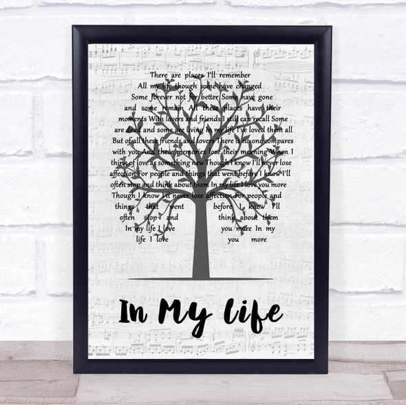 John Lennon In My Life Music Script Tree Song Lyric Quote Music Framed Print