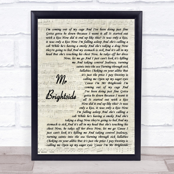 The Killers Mr Brightside Vintage Script Song Lyric Quote Music Framed Print