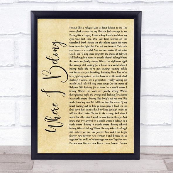 Switchfoot Where I Belong Rustic Script Song Lyric Quote Music Framed Print