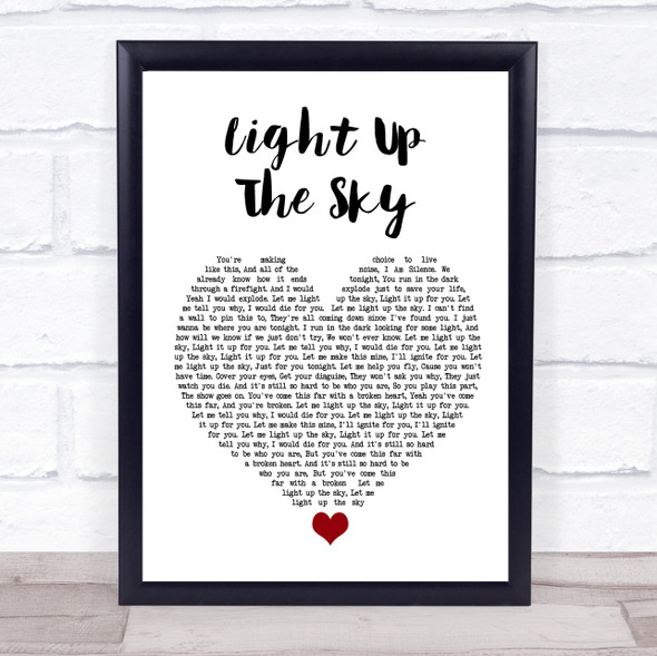 Yellowcard Light Up The Sky White Heart Song Lyric Quote Music Framed Print