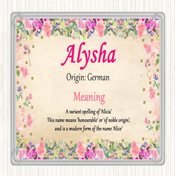 Alysha Name Meaning Coaster Floral