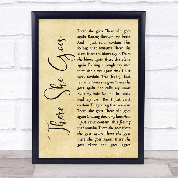 The La's There She Goes Rustic Script Song Lyric Quote Music Framed Print