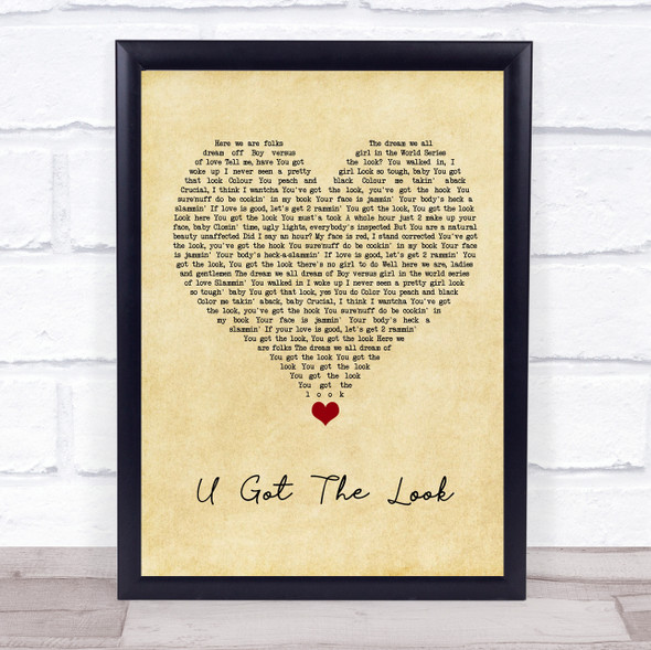 Prince U Got The Look Vintage Heart Song Lyric Quote Music Framed Print