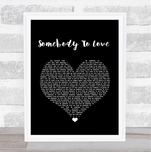 Queen Somebody To Love Black Heart Song Lyric Quote Music Framed Print