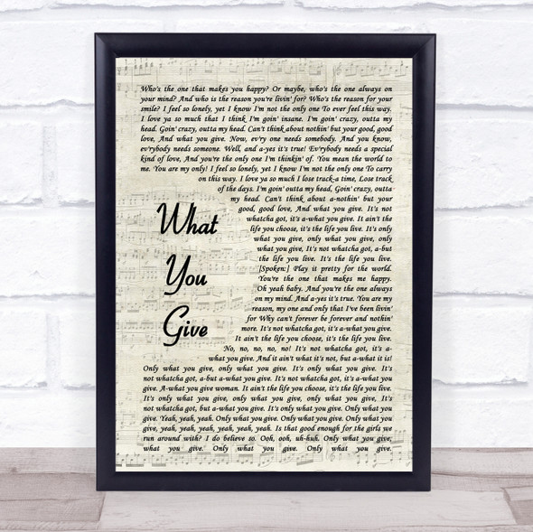 Tesla What You Give Vintage Script Song Lyric Quote Music Framed Print