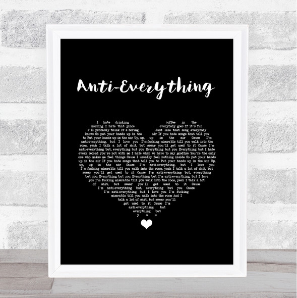 Lost Kings feat. Loren Gray Anti-Everything Black Heart Song Lyric Quote Music Framed Print