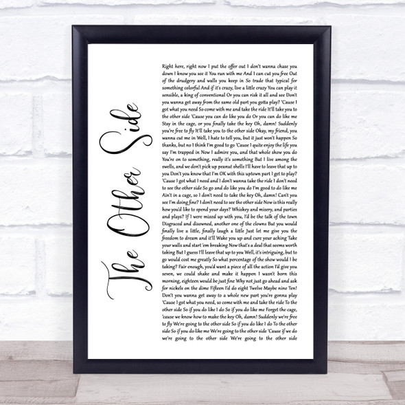 Hugh Jackman & Zac Efron The Other Side White Script Song Lyric Quote Music Framed Print