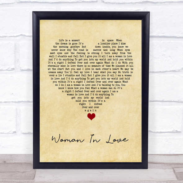 Barbra Streisand Woman In Love Vintage Heart Song Lyric Quote Music Framed Print