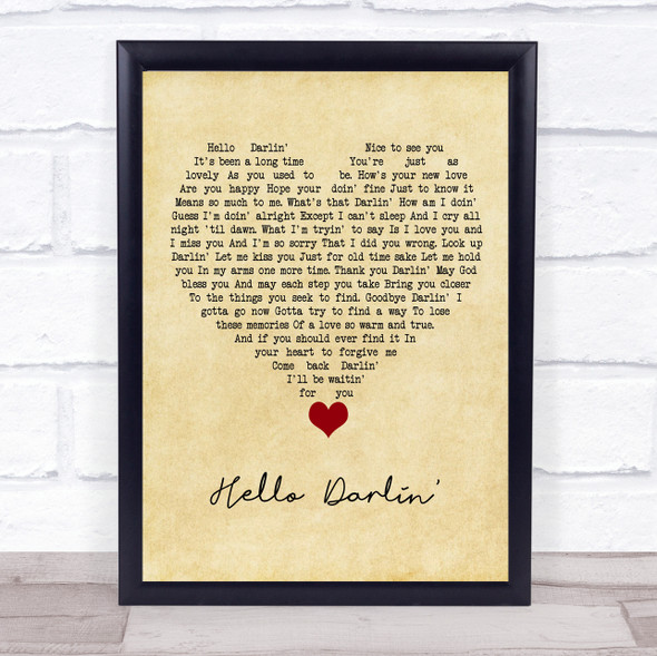 Daniel O'Donnell Hello Darlin' Vintage Heart Song Lyric Quote Music Framed Print