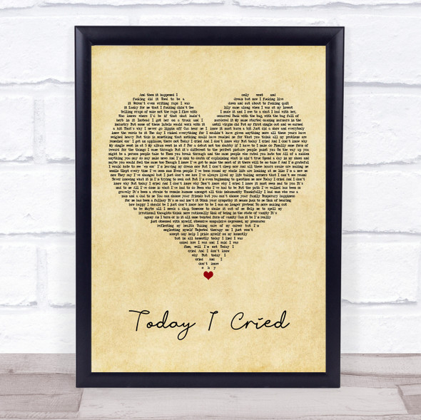 Professor Green Today I Cried Vintage Heart Song Lyric Quote Music Framed Print