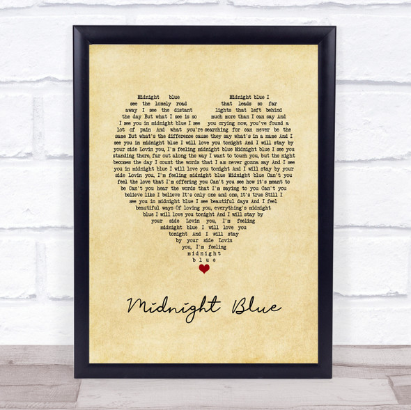 Kelly Groucutt Midnight Blue Vintage Heart Song Lyric Quote Music Framed Print