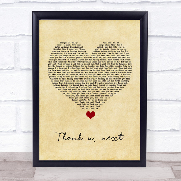 Ariana Grande Thank u, next Vintage Heart Song Lyric Quote Music Framed Print