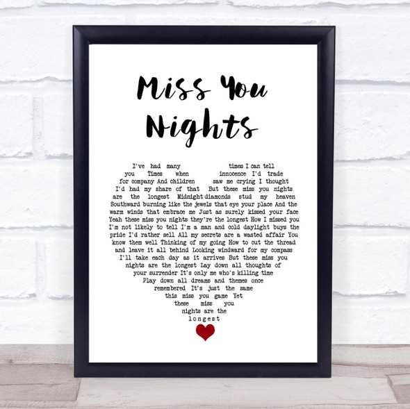 Cliff Richard Miss You Nights White Heart Song Lyric Quote Music Framed Print