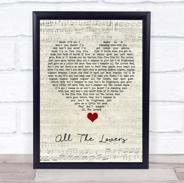 Kylie Minogue All The Lovers Script Heart Song Lyric Quote Music Framed Print