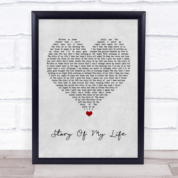 One Direction Story Of My Life Grey Heart Song Lyric Quote Music Framed Print
