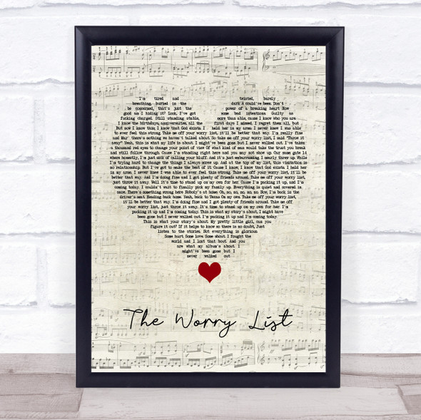 Blue October The Worry List Script Heart Song Lyric Quote Music Framed Print