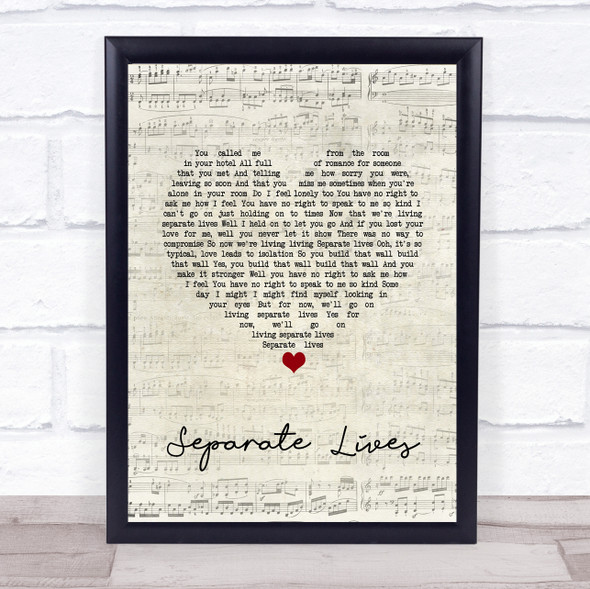 Phil Collins Separate Lives Script Heart Song Lyric Quote Music Framed Print