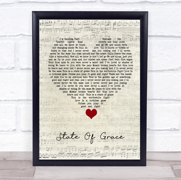 Taylor Swift State Of Grace Script Heart Song Lyric Quote Music Framed Print