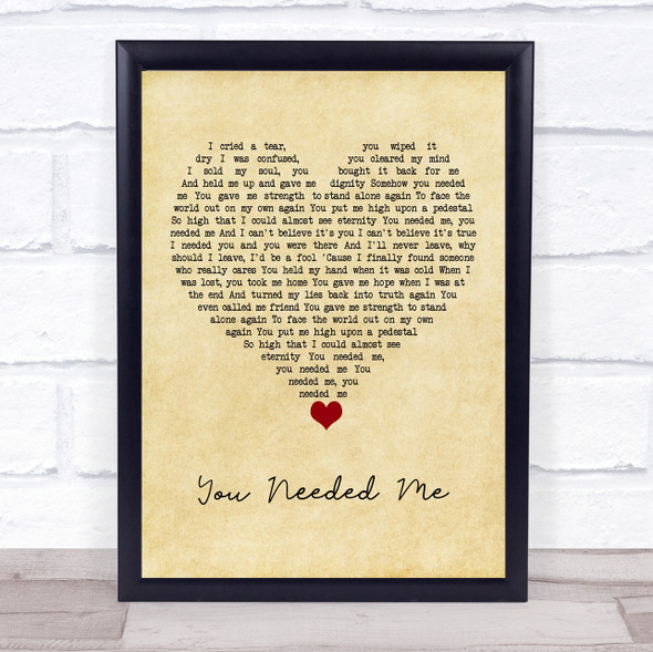 Anne Murray You Needed Me Vintage Heart Song Lyric Quote Music Framed Print