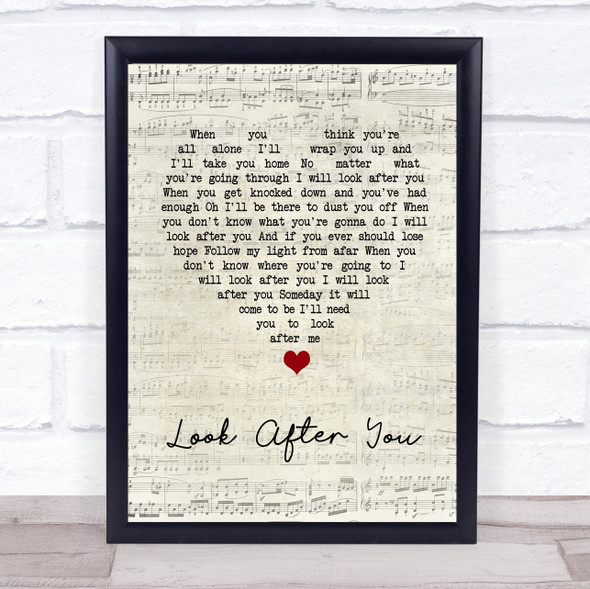Aron Wright Look After You Script Heart Song Lyric Quote Music Framed Print