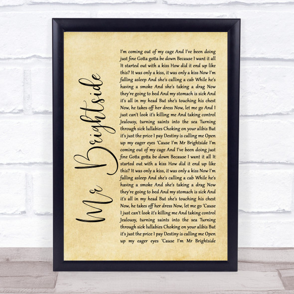 The Killers Mr Brightside Rustic Script Song Lyric Quote Music Framed Print
