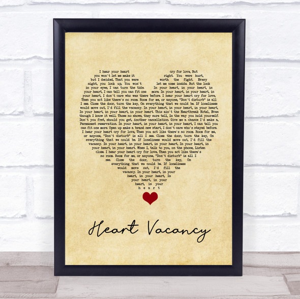 The Wanted Heart Vacancy Vintage Heart Song Lyric Quote Music Framed Print