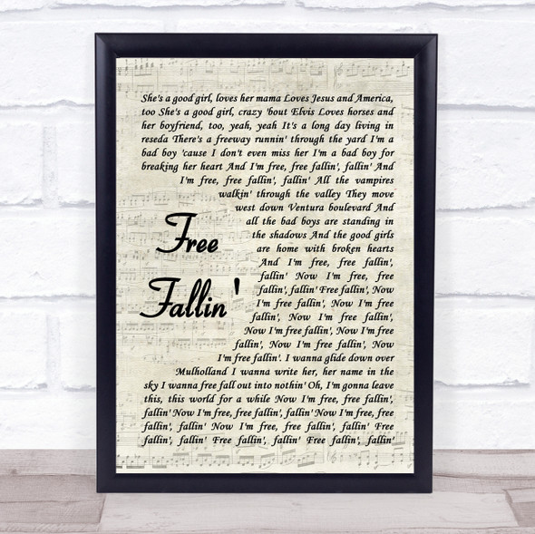 Tom Petty Free Fallin' Vintage Script Song Lyric Quote Music Framed Print