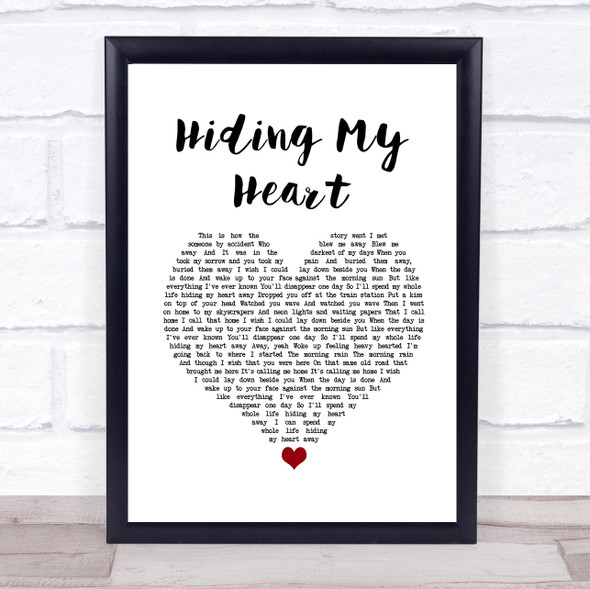 Adele Hiding My Heart White Heart Song Lyric Quote Music Framed Print