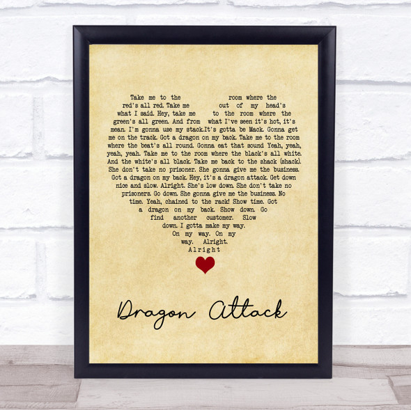 Queen Dragon Attack Vintage Heart Song Lyric Quote Music Framed Print