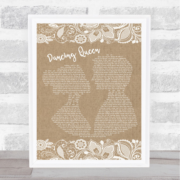 ABBA Dancing Queen Burlap & Lace Song Lyric Quote Music Framed Print